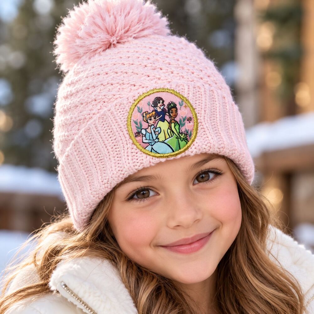 Disney Princess Hat Beanie Knit Girls One Size Pink Cinderella Snow White Tiana